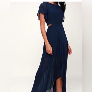 ALI & JAY BOHEMIAN RHAPSODY HIGH LOW NAVY CUT OUT SHE DRESS SMALL